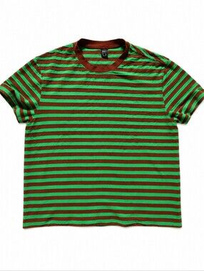 Brain Dead Green & Brown Striped Crew Neck Tee
